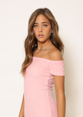 Terry Cloth Off Shoulder Dress - KAVEAH